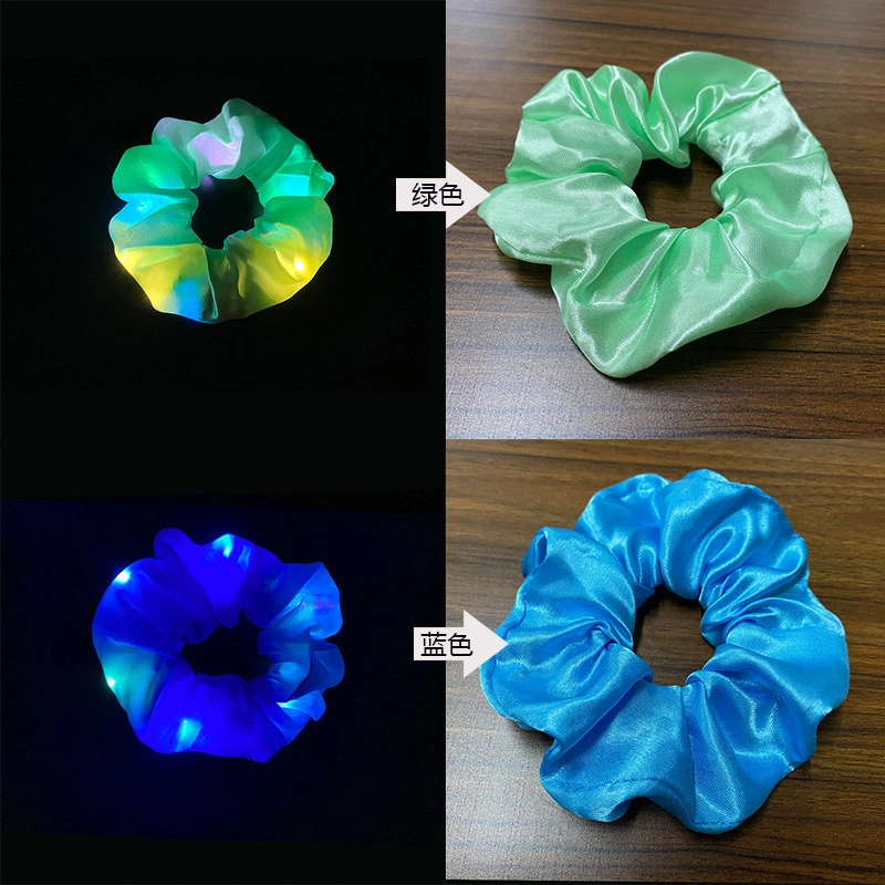 Kids Baby Girls LED Luminous Scrunchies Hairband Ponytail Holder Glow Headwear Elastic Hair Bands Solid Color Hair Accessories